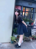 Sweet Babes Doll Collar Lattice Dress Women Summer College Style Design Princess Dress Bubble Sleeves Waist Skirt