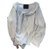 Temperament Navy Tie Plaid Shirt Women's Dress Spring And Autumn Loose Long-Sleeved Shirt Korean Version Of Leisure