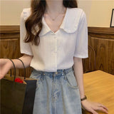 Spring And Summer 2025 New Design Small Doll Collar Short-Sleeved Shirt Women's Short-Sleeved French Chic Top