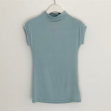 High Elastic Half-Neck Sleeveless Vest Tight Body Slim Outside Wearing Conch-Colored Bottom Shirt Woman Summer Spring