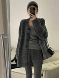 Korean Wears A Set Of Women's Early Autumn And Winter New Lazy Style Knitted Knitted Cardigan + Fashion Shorts Two Sets