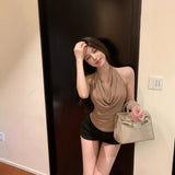 Temperament Blue Collar Hanging Neck Sling Vest Woman Summer Body Babes Design Feel Sleeveless On The Back Of The Coat Outside