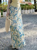 Yunnan Island Holiday Set Female Dopamine Yellow Hanging Neck Blouse High Waist Broken Flower Skirt Two Sets