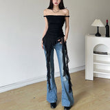 2025 New Tea Rest Gentle Lotus Leaf Side Sexy Sling Woman Summer A Word Shoulder Repair Short Top