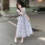 Chiffon Gentle Style French Orange Tnut Dress 2025 Summer Temperament Fairy Super Fairy Waist Square Collar Broken Flower Dress
