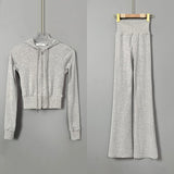 Set Small Coat T-Shirt Zipper Long-Sleeved Woman + Tight Belt Trousers Casual Set Trousers Korean New