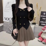2025 Autumn And Winter New Sweet Pure Fragrant Wind Double Row Buckle Long Sleeve Knitted Bottom Shirt Design Sense Short