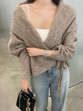 Korean Languid Hooded Knitted Cardigan Women's Autumn And Winter Short Warm Soft Glutinous Side With Loose Bat Sleeve Sweater