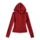 Relaxing Deheder Red Sports Set Long Sleeved Hooded Zippered Coat Lazy Loose Drawn Legs