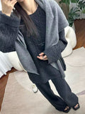 Autumn And Winter Knitted Set Of Women 2025 New Korean Loose Round-Neck Sweater + High-Waist Broad Leg Pants Two Sets