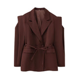 BSK&TRAF Women's Clothing 2025 Autumn New French Fashion Pocket Belt Bandwidth Shoulder Suit Jacket