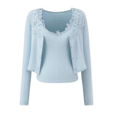 Pure Sexy Lace Side Two Sets Of Long-Sleeved T-Shirt Women's Autumn New Unique Beauty Short Dress