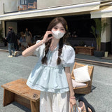 Wood Ear Loose Age-Down Doll Shirt Top Summer New Women's Han Sweet Lace With Bubble Sleeve Shirt Tide