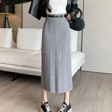 French Cank Open Knitted Half Dress Women's Autumn And Winter High-Waisted Hip Straight Skirts In The Long Thin A-Word Skirt