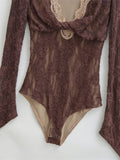 Design-Sensing Mesh Yarn Hollow Joint-In-Up Shirt Women Spring And Autumn Pure Long-Sleeved Waist Sexy Lace Jersey