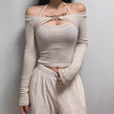 Spring New Temperament Repair Chest Hanging Neck Vest T-Shirt + Metal Buckle Sunscreen Shirt Sleeve Two Sets Of Women