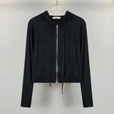 Two Sets Of Hooded Zippered Sweating Long Sleeves Short Top + Bra Vest South Korea Tight Thin New Autumn
