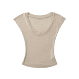 Spice Girls Micro-Permeable V-Neck Bat Sleeve T-Shirt Wearing A Thin Thinch Short Sexy Blouse Girl Tide Card