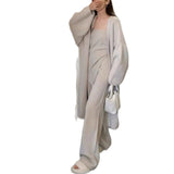 Spring And Autumn Suit 2026 New Sweater Knitted Open Shirt Coat With Chest High Waist Wide Leg Pants Three Sets