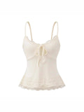 Sweet Babes V-Neck Lace Spliced Sling Vest Women's Summer Lace Pick-Up Waists Are Skinny Sexy And Pure Desire Tops