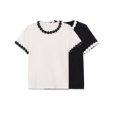 Spring New Simple Flower With Simple Flower Collar Collar Short T-Shirt 5644863