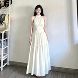 French White Hanging Neck Dress Summer New Waist Temperament Super Fairy Holiday Style Sleeveless Long Skirt