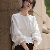 Pure Cotton 2025 Round Neck French Fashion Loose Thin Belly Long-Sleeved Cotton Shirt Female Ocean Coat Elegant