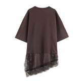 Autumn New Splicing Lace Decoration Asymmetric T-Shirt 4813858