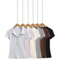 Shoulder Polo Collar Short-Sleeved T-Shirt For Girls Summer New Small Man Repair Short Babes Casual Shirt Top