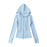 Relaxing Deheder Red Sports Set Long Sleeved Hooded Zippered Coat Lazy Loose Drawn Legs