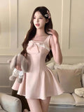 Sweet And Lovely Breeze Pink Lace Sleeveless Dress Girl Bow Bowed Waist Ponmp Dress Princess Dress Summer
