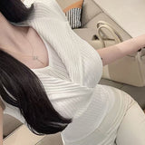South Korea's New Summer V-Neck Temperament To Show Body Tight Body Clothes Two Sleeveless Knitted T-Shirt Girl