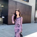 New Chinese Spring French Vintage Purple Ink Suspension Dresses Two-Set High-End Sensational Dress