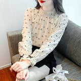 Spring And Autumn French Slimy Flowers Half High Collar Outside Wearing A Shirt Lady Shirt With Long-Sleeved Top Temperament Elegant