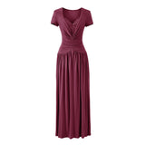 Tall Temperament Sexy V-Neck Lace To Receive Waist Short-Sleeved Dress Women's Small Pure Desire To Swing Long Skirt
