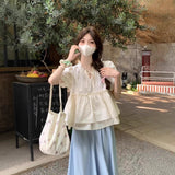 Wood Ear Loose Age-Down Doll Shirt Top Summer New Women's Han Sweet Lace With Bubble Sleeve Shirt Tide