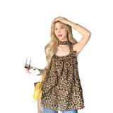 Fleeing With Korean Lotus Leaf Leopard-Print Sleeveless Sling Vest Women Summer Pure Hot Girl Tops Niche