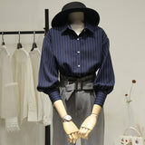 Autumn New Women's Striped Shirt Design With A Sense Of Niche Temperament Retro Hong Kong Flavor Professional Dress Spring And Autumn Shirt