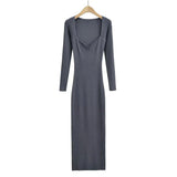 Pure Hot Babes Temperament Square Long Sleeve Knitted Dress Women Autumn Waists Thin Bottoms And Hips Long Skirt