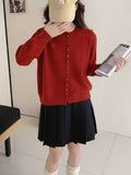 Autumn And Winter New Small Fragrant Wind Collar Showing Thin Soft Long Sleeve Top Casual Set Loose Multi-Buckle Knitting Top Tide