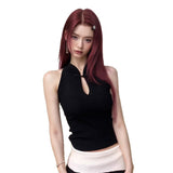 National Wind Coat Wearing New Chinese Style Buckle Sleeveless Knitted Vest Woman Hanging Neck Repair Summer Hottie