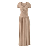 Tall Temperament Sexy V-Neck Lace To Receive Waist Short-Sleeved Dress Women's Small Pure Desire To Swing Long Skirt