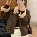 2026 Autumn And Winter New Korean Version Of The Collar Retro Temperament Loose Warm Lamb Wool Coat Women Zipper Casual Top