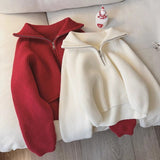 Knitted Autumn And Winter New Age-Reasing Design Zipper Loose Thin Collar Languid Sweater Top Woman