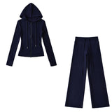 Relaxing Deheder Red Sports Set Long Sleeved Hooded Zippered Coat Lazy Loose Drawn Legs
