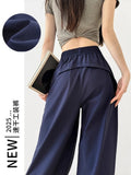 [Sided Waist] Quick Dry Trousers Women's Summer High-Waisted Broad Legs Loose Straight Slacks