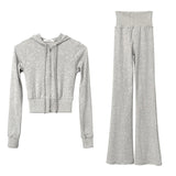 Set Small Coat T-Shirt Zipper Long-Sleeved Woman + Tight Belt Trousers Casual Set Trousers Korean New