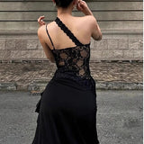 French Fishing Lace Splicing Slinging Dress Women Design Spring Summer New Open Fork Display Thin Dress