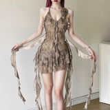 Spice Girl Sexy Net Yarn Sui Irregular Dress Women's Summer Skinny Suede Short Dresses