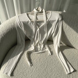 South Korea's Autumn And Winter New Temperament Slim Body Ribbon Dress Design Tight Short Small Cardigan T-Shirt Woman